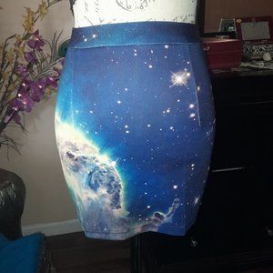 NWOT Vibrant Space Galaxy Bodycon Mini Skirt